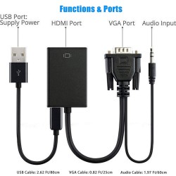 VGA to HDMI Converter Cable Adapter with Audio 1080P