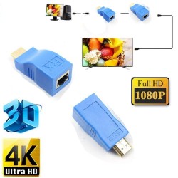 4K 3D HDMI 1.4 30M 1080p Extender to RJ45 Over Cat 5e/6 Network LAN Ethernet Adapter - Blue