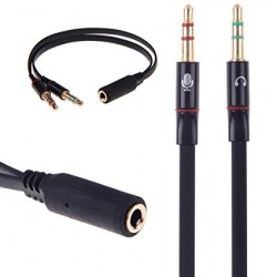 Gold Plated 2 Male to 1 Female 3.5mm Headphone Earphone Mic Audio Y Splitter Cable for PC Laptop (20cm)– Black