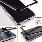 Luxury Magnetic Adsorption Case Metal Frame Tempered Glass Magnet Megnet Back Hard Bumper Cover (Black)  For Vivo Models 