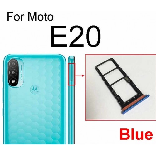 For Motorola Moto E20 Sim Holder Sim Card Tray SD Card Reader Blue